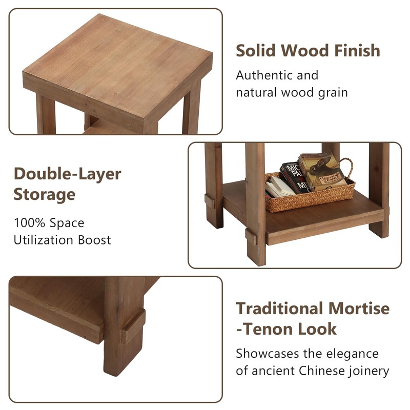 WINWY Solid Wood End Table for Living Room Set of