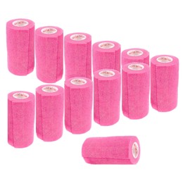 4 Inch Vet Wrap Tape Bulk (Neon Pink) (Pack of 12) Self Adhesive Adherent Adhering Flex Bandage Grip Roll for Dog Cat Pet Horse