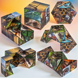 MIJOMA Infinity Cube - Endless Cube with Exciting Motifs | Fidget Toy Against Stress & Boredom | Folding Cube for Children & Adults | 5.5 cm (Dinosaur)