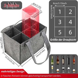 Notcilgias Bottle Bag, Bottle Basket with Separate, Men's Handbag Also for 1.5 Litre Bottles, Bottle Bag Made of Felt, gray, Pocket organiser