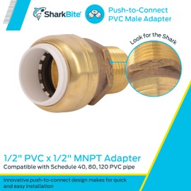 SharkBite 1/2 Inch PVC x 1/2 Inch MNPT Adapter, Push to Connect Brass Plumbing Fitting, PEX Pipe, Copper, CPVC, PE-RT, HDPE, UIP120A