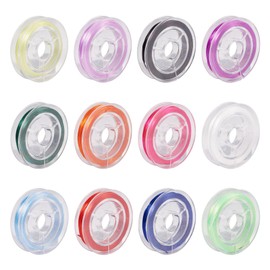 FASHEWELRY 12 Rolls 0.8mm Flat Elastic Bracelet String Cord Rainbow Stretch Beading Elastic String Crystal Jewelry String for Bracelet, Beading Jewelry Making