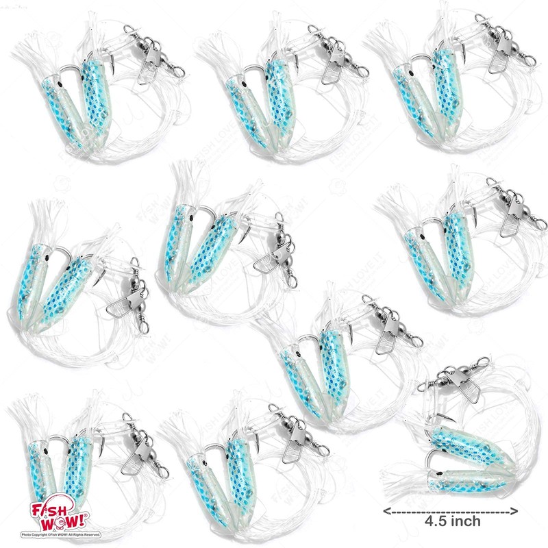10 Packs - 4.5" Fishing Ling Cod Rig Twin Bulb