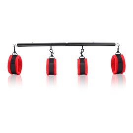 3 in 1 Heavy Duty Stainless Steel Expandable Black Spreader Bar with 4pcs Furry Red Adjustable Straps,Workout Bar for Home Gym Training Bar,Portable Detachable Pilates Kit