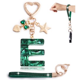 Letter Keychains Cute Bling Green Keychain Initial Bag Purse Charms, Key Strap