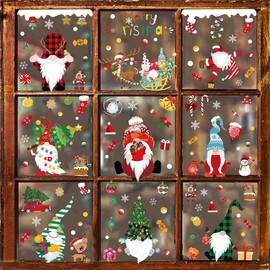 133 Pcs Christmas Gnome Large Sticker Christmas Gnomes Window Clings Stickers 9 Sheet Xmas Decals Decorations Holiday Removable Diy Snowman Reindeer Tree Seasonal Home Party Decor