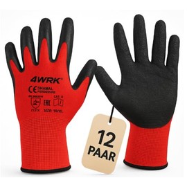 KEILOR 4WRK SHAMAL - Heavy Duty Work Gloves Unisex - 12 Pairs - Size 7 - Latex Coated & Non-Slip - For Construction, Garden, Warehouse, Workshop, Assembly - Polyester Work Gloves for Men & Women