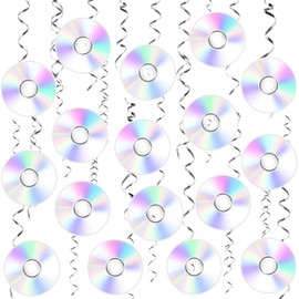 48pcs 90s Hanging Swirl Decorations, Iridescent CD Disc Theme Party Supplies for 90s/2000s Birthday Party & Baby Shower, Retro Music Ceiling Streamers with Glossy Finish