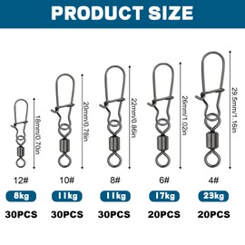 FORETOGO 130 Fishing Ball Bearing Swivels, High-Strength Fishing Swivels Stainless Steel Black Swivel Fishing, Fishing Connector Set for Carp Fishing, Sea Fishing 4# 6# 8# 10# 12#