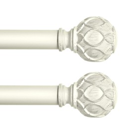 TANGWIN 2 Pack Antique White Curtain Rods for Windows 66 to 120 Inch,1 Inch Adjustable Curtain Rod,Heavy Duty Curtain Rods,Netted Texture Finials Drapery Rods,Single Window Curtains Rods 66-120",Ivory