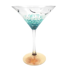 Tropical Beach Martini Cocktail Glass - Hand Painted - Starfish, Sea Shell, Waves, Seagulls, Sea Turtle, Sand,Summer