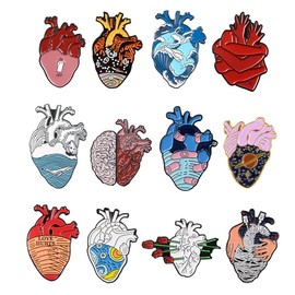 YO-HAPPY 12 Styles Anatomical Heart Pin Kit Scientific Heart Enamel Pin Set Unisex