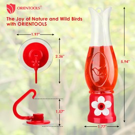 ORIENTOOLS Hummingbird Feeder 2Pack, Mini Hanging Flower Bird Feeders for Outdoors with 2 Window Mount Suction Cup Accessories, 1 Connector, 3.4 oz/Pc