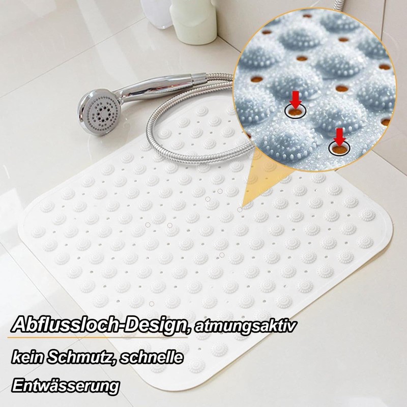 Shower Mat, White, 48 x 48 cm, Square Shower Mat,