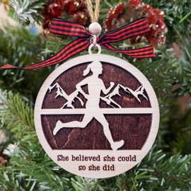 Marathon Runner Christmas Ornament, Cross Country Ornament, 2 Layered Wooden Runner Ornament, Girl Runner Christmas Ornament, She Believed She Could So She Did, Gift for Runner, Running Lover
