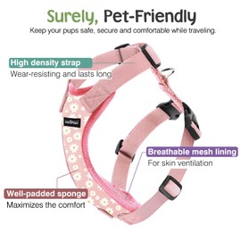 VavoPaw Dog Seat Belt, Safety Vest Dog Car Harness with Adjustable Buckle Dog Seat Belt for Vehicle Nylon Pet Safety Seat Belts Heavy Duty(XL, Pink Daisy)