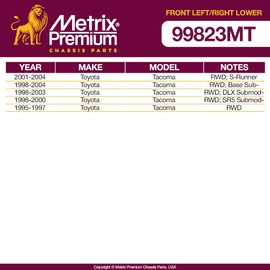Metrix Premium Chassis Parts - Front Left & Right Lower Ball Joint Kit Fits 1995-2004 Toyota Tacoma RWD, Replacement K90260, K90261, Made in Europe