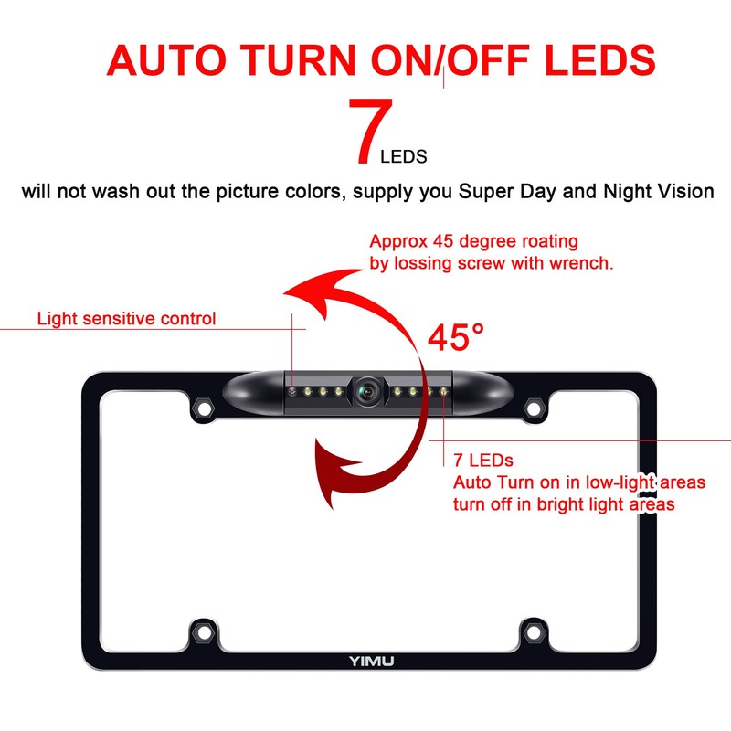 YIMU License Plate Frame Backup Camera HD Rear View Reverse