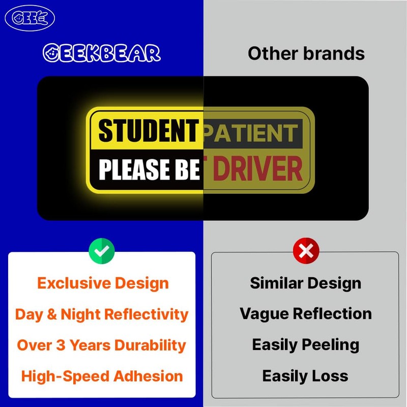GEEKBEAR Student Driver Car Magnet - Colorful, Reflective, Weather-Resistant -