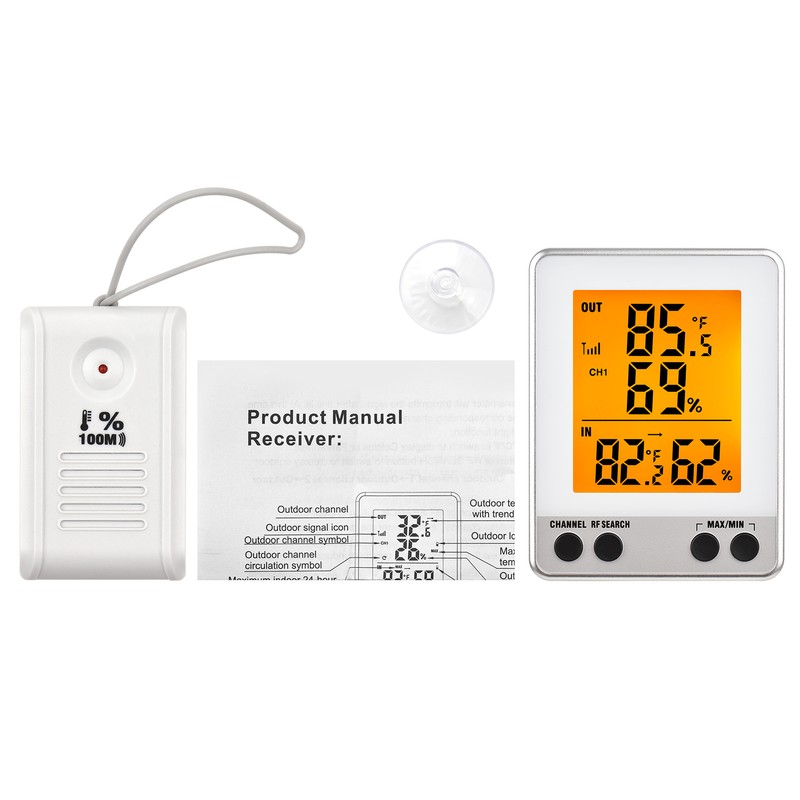 Digital Indoor Outdoor Thermohygrometer with Remote Sensor 328ft/ 100m Backlight