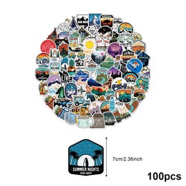 Lotsdonxia 100 Pcs Camping Style Waterproof Stickers - Adventurers and Outdoor Fans Nature and Adventure Stickers for Notebooks, Luggage, and Laptops