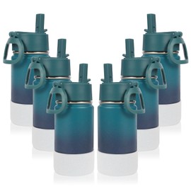 Volhoply 14oz Water Bottle with Straw Lid and Silicone Boot Bulk 6 Pack,Stainless Steel Insulated Thermos for Boys & Girls Multipack,Double Wall Vacuum Leakproof Kids bottles(Dark Night,6)