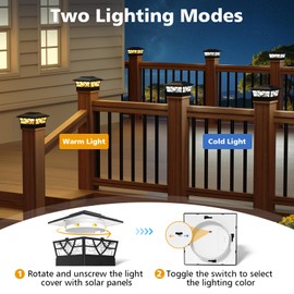 NIORSUN Solar Post Lights Outdoor 6 Pack, 2 Modes LED, Deck Fence Post Solar Lights for 3.5x3.5 4x4 5x5 5.5x5.5 Caps Patio Garden Decoration, Black