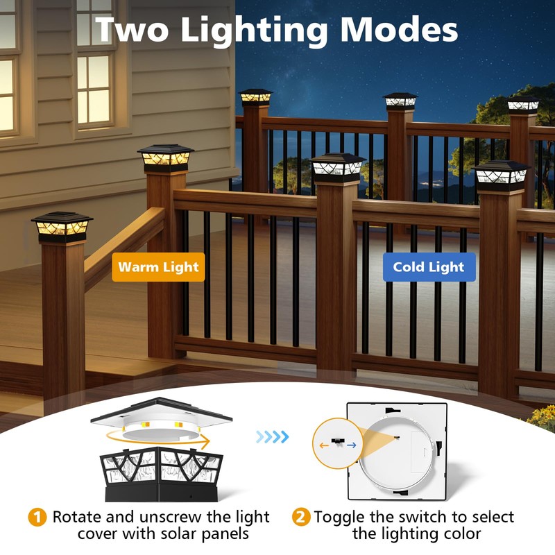 NIORSUN Solar Post Lights Outdoor 6 Pack, 2 Modes LED,