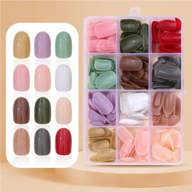 288Pcs Short Press on Nails 12Packs Almond Fake Nails Solid Color Glossy Nature False Nail Tips Full Cover Oval Acrylic Nails Press ons for Women Girls Daily Wear Manicure Art 12 Colors