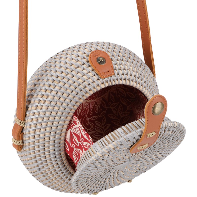 GURU SHOP Braided Handbag, Basket Bag, Rattan Bag, Round Balit