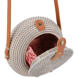 GURU SHOP Braided Handbag, Basket Bag, Rattan Bag, Round Balit Bag, Model 1, 20 x 20 x 7 cm, Baskets & Basket Bags, Model 4