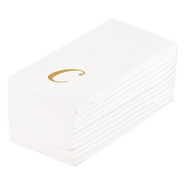 Luxenap 15.8 X 7.9 Inch Linen-Feel Guest Towels, 50 Lettered Hand Towels - Gold Letter 'C', Cursive Font, White Paper Dinner Napkins, airlaid, For Restrooms And Tables - Restaurantware