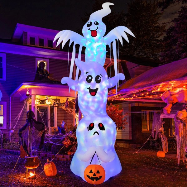 9.8 Ft Halloween Inflatable Ghost with Built-In LEDs Outdoor Yard