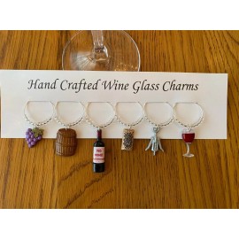 hand crafted " WINE THEMED" SET OF 6  Hand Crafted Wine Glass Charm