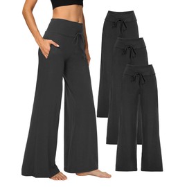 Showitty 1/3 Pack Wide Leg Yoga Pants for Women, Comfy Lounge Pajama Sweatpants Loose Causal Palazzo with Pockets