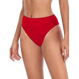 RELLECIGA Women's Red High Cut High Waisted Bikini Bottom Size Large