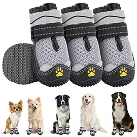 SlowTon Zapatos para Perros Transpirables, Botas Antideslizantes | para Pavimento Caliente, 4 Piezas con Correas Reflectantes y Ajustables para Perros