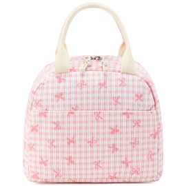 LEDAOU - Lonchera aislada para mujer, bolsa de almuerzo de pana, a prueba de fugas, para viajes, trabajo, picnic (lazo rosa a cuadros)