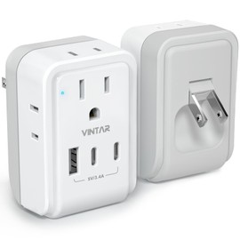 1 Pack US to Japan Plug Adapter, VINTAR Foldable Japan Power Adapter with 4 Outlets and 3 USB Ports(2 USB C), 2 Prong to 3 Prong Outlet Adapter for USA to Japan China Canada Philippine, Type A