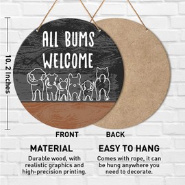 Funny Dog Bathroom Sign Wall Decor, Guest Bathroom Hanging Sign Decor Rustic Wall Decoration Wood Sign for Toilet, Powder Room, Housewarming Gifts for Dog Mom Dad Lover Own, All Bums Welcome