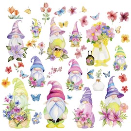 CRASPIRE 8 Sheets Gnome Window Decal Large Spring Flower Butterfly Peel and Sticker Waterproof Vinyl Wall Art Glass Window Sticker Cling for Classroom Bedroom TV Wall Home Party Decorations 5.7x7.87