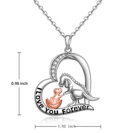 Heart Dinosaur Necklace for Women Sterling Silver Pendant Cute Animal Dino Necklaces I Love You Forever Gifts Mother Daughter