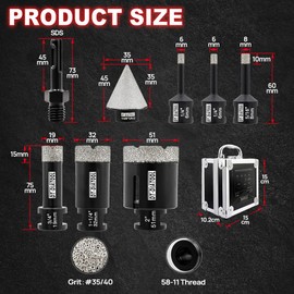 DT-DIATOOL Diamond Core Drill Bits Kit 8pcs/Set - 6/6/8/19/32/51mm with 35mm Diamond Chamfer Bit and SDS Adapter Hole Saw Kit for Porcelain Ceramic Tile Marble Granite