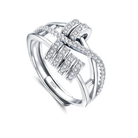 Deyanse Silver Anxiety Rings, Fidget Ring with Worry Bead & Zirconia, 925 Sterling Silver Stress Spinner Ring, Adjustable Thumb Rings for Anxiety Relieving, Unisex Relief Stressring for Anxiety Friend