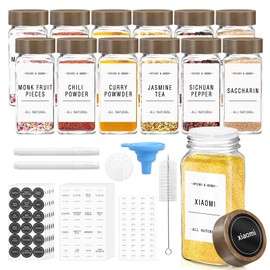 ZEHIQ 30Pcs Glass Spice Jars with Acacia Wood Lids, 4 oz Square Seasoning Containers with Labels, Seasoning Jars with Shaker Lids, Chalk Pen, Funnel, Cleaning Brush, Spice Bottles for Cabinet, Drawer