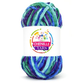 100g Velvet Chenille Yarn for Crocheting,Rainbow Fluffy Velvet Plush Yarn Thick Soft Chunky Chenille Yarn Baby Blanket Yarn for Crocheting Knitting Beginners（Ocean）