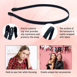 Lawie 20 Pack 7MM Satin Cloth Wrapped Fabric Covered Black Thin Metal Headbands Slim Hair Elastic Skinny Hairbands Plain Wire Crown Tiara Blank Hair Bands for Crafting DIY Accessories for Women Girls