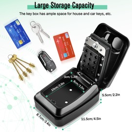 WACCET Key Safe with 12 Digit Number Code, Key Safe Outdoor Large Key Safe with Number Code, Waterproof, Weatherproof Key Box Outdoor for Home, Garage, Office, School (Black.)
