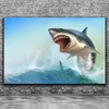 SULLOTSY 7x5ft Fabric Shark Theme Backdrop Blue Ocean Emerging White