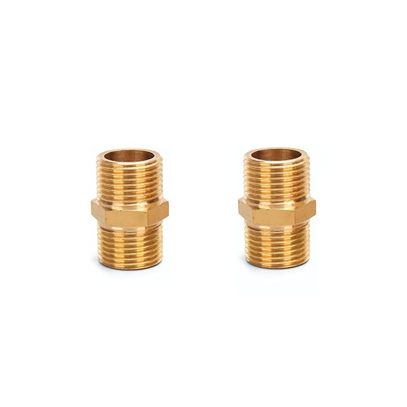 Kindsion Brass Male Pipe Hex Nipple Fitting, 3/4" x 3/4"